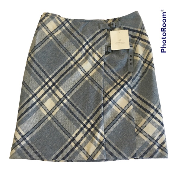Liz Caiborne Womens Skirt 12 Nordic Blues Wool Blend Buckles Academia Wrap NWT - Picture 1 of 12